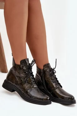 Botki Ocieplane|Damskie Trapery></noscript>Damskie buty S.Barski Skórzane Lakierowane Botki Damskie Ocieplane Na Zamek D&A LZ42-042 Złote Złoty