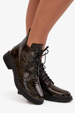 Botki Ocieplane|Damskie Trapery></noscript>Damskie buty S.Barski Skórzane Lakierowane Botki Damskie Ocieplane Na Zamek D&A LZ42-042 Złote Złoty