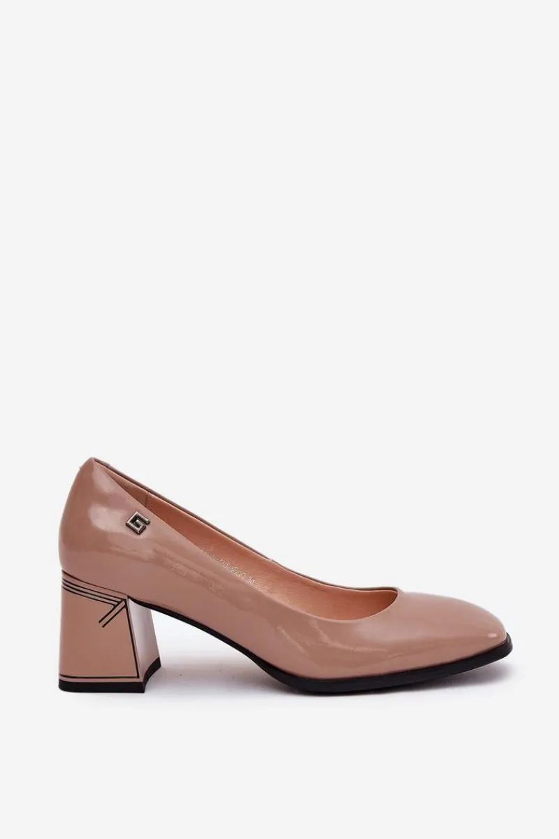 Best Buty damskie Vinceza Skórzane Lakierowane Czółenka Na Słupku Vinceza 91130 Beżowe Beżowy