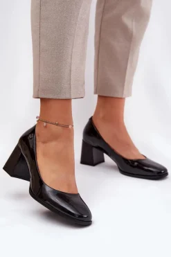 Czółenka Na Słupku|Czółenka Klasyczne>Buty damskie Vinceza Skórzane Lakierowane Czółenka Na Słupku Vinceza 91130 Czarne Czarny