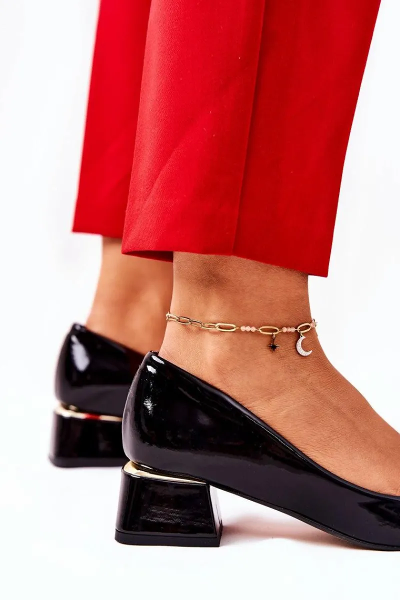 Czółenka Na Słupku>Boto Skórzane Lakierowane Czółenka Lewski 3118 Czarne Czarny