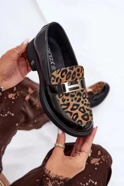 Sale Buty damskie Vinceza Skórzane Lakierowane Mokasyny Panterka Vinceza 66790 Czarne
