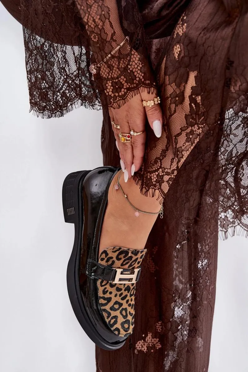 Sale Buty damskie Vinceza Skórzane Lakierowane Mokasyny Panterka Vinceza 66790 Czarne