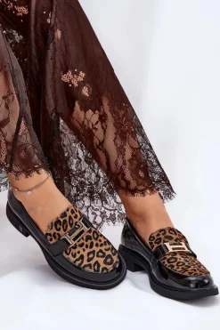 Sale Buty damskie Vinceza Skórzane Lakierowane Mokasyny Panterka Vinceza 66790 Czarne