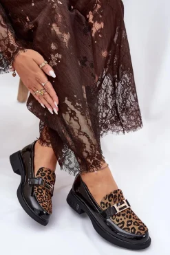 Sale Buty damskie Vinceza Skórzane Lakierowane Mokasyny Panterka Vinceza 66790 Czarne