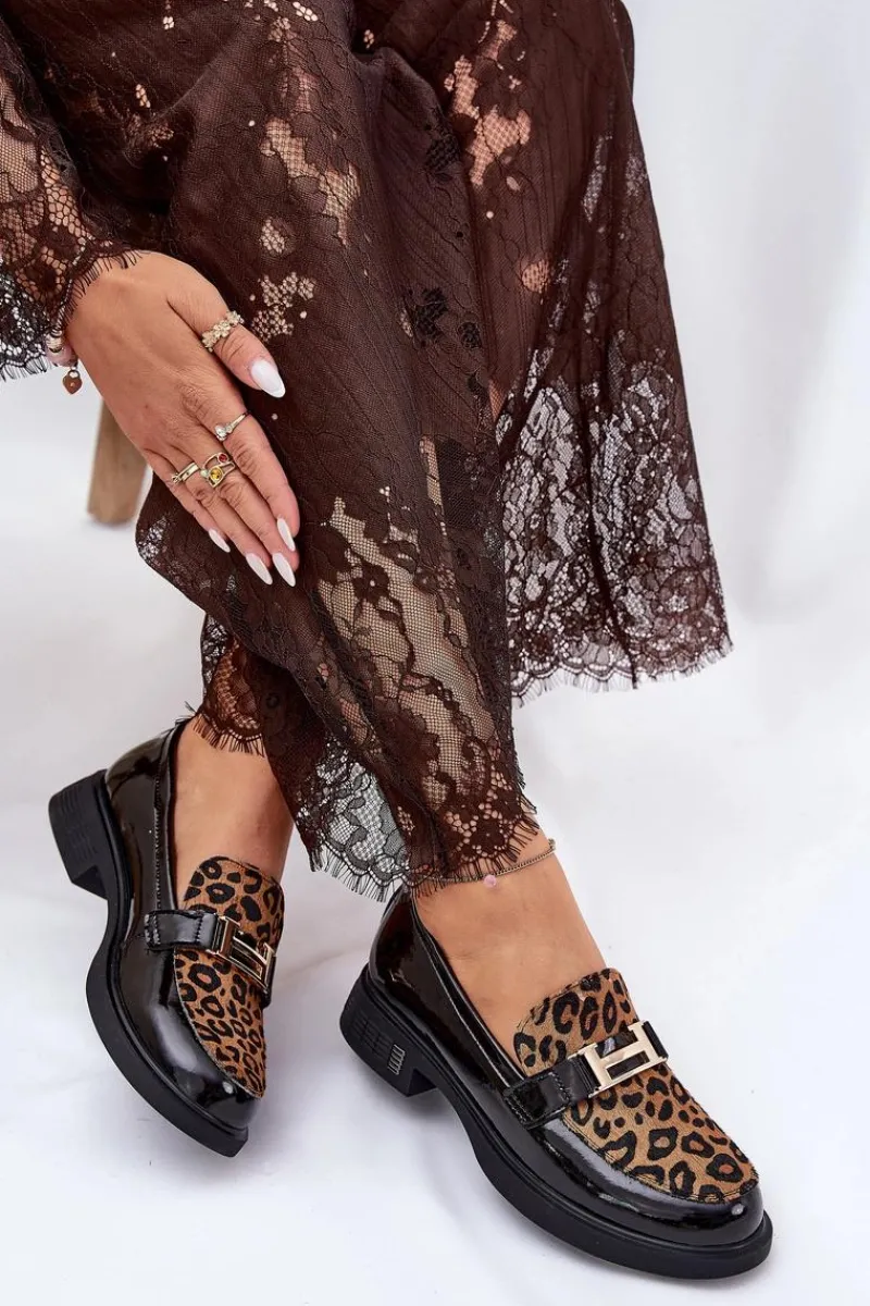 Sale Buty damskie Vinceza Skórzane Lakierowane Mokasyny Panterka Vinceza 66790 Czarne