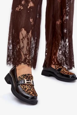 Sale Buty damskie Vinceza Skórzane Lakierowane Mokasyny Panterka Vinceza 66790 Czarne