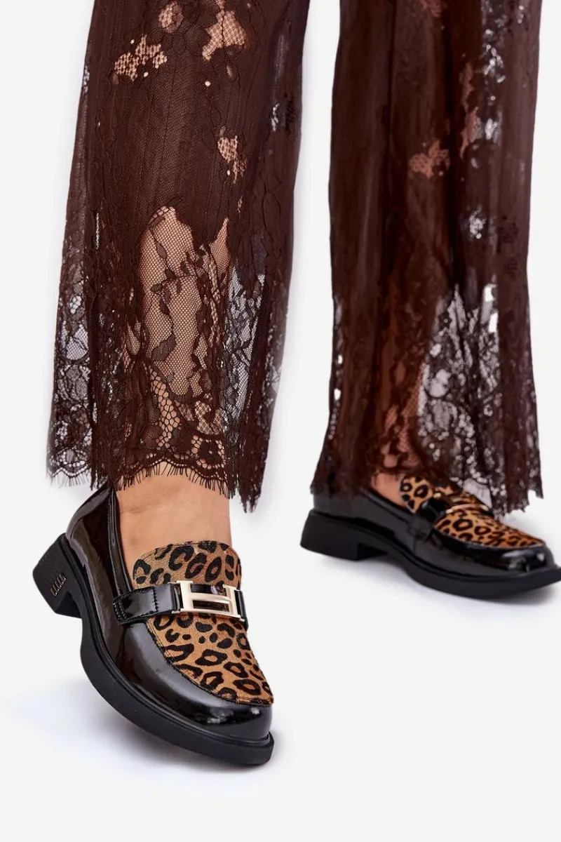 Sale Buty damskie Vinceza Skórzane Lakierowane Mokasyny Panterka Vinceza 66790 Czarne