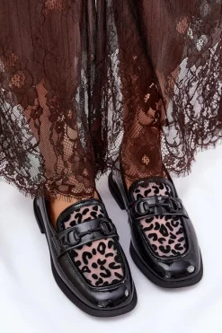 Loafersy Damskie|Mokasyny Płaskie>Buty damskie Vinceza Skórzane Lakierowane Mokasyny Z Siateczką Vinceza 31931 Czarne