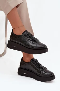 Sale Artiker Skórzane Lakierowane Półbuty Damskie Na Platformie 57C2041 Czarne