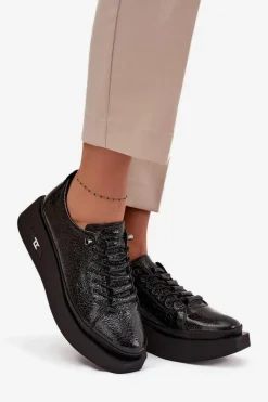 Sale Artiker Skórzane Lakierowane Półbuty Damskie Na Platformie 57C2041 Czarne