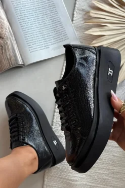 Sale Artiker Skórzane Lakierowane Półbuty Damskie Na Platformie 57C2041 Czarne