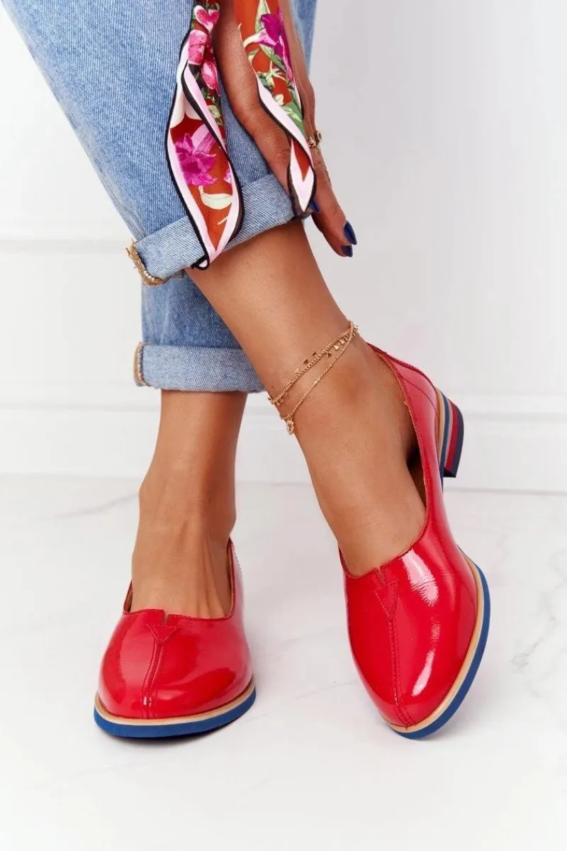 Online Skórzane Lakierowane Półbuty 05035-08 Czerwone Damskie Półbuty Lakierowane|Półbuty Skórzane