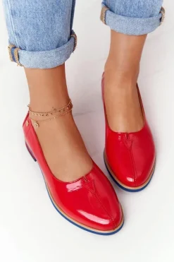 Online Skórzane Lakierowane Półbuty 05035-08 Czerwone Damskie Półbuty Lakierowane|Półbuty Skórzane