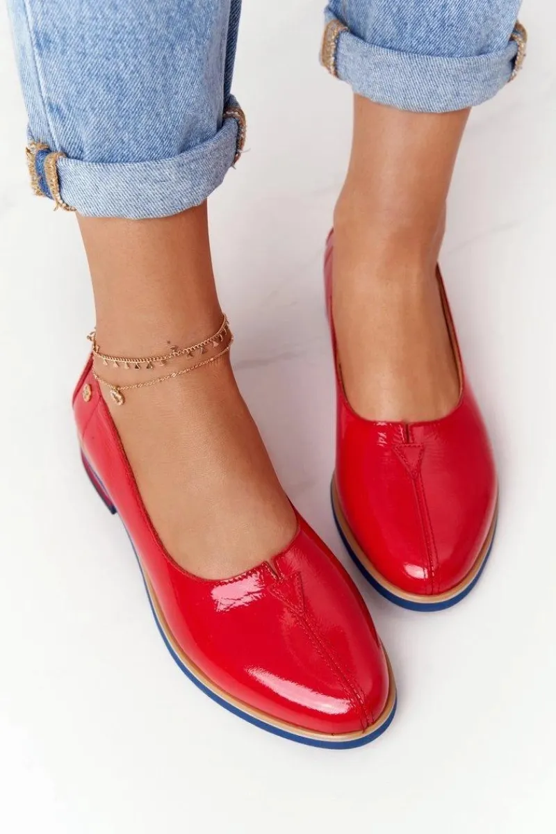 Online Skórzane Lakierowane Półbuty 05035-08 Czerwone Damskie Półbuty Lakierowane|Półbuty Skórzane