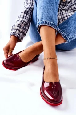Best Skórzane Lakierowane Półbuty 05035-23 Bordowe Damskie Półbuty Skórzane|Mokasyny Damskie Lakierowane