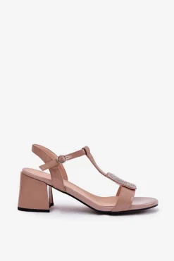 Discount Skórzane Lakierowane Sandały Damskie Na Słupku Z Ozdobą Vinceza 91134 Beżowe Damskie Sandały Na Słupku|Sandały Na Obcasie