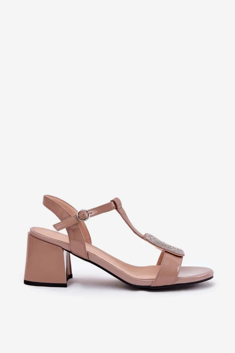 Discount Skórzane Lakierowane Sandały Damskie Na Słupku Z Ozdobą Vinceza 91134 Beżowe Damskie Sandały Na Słupku|Sandały Na Obcasie