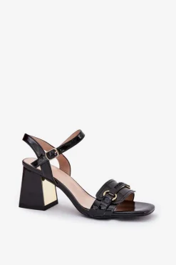 New Skórzane Lakierowane Sandały Damskie Na Słupku Czarne Mevonelle Damskie Sandały Na Słupku|Sandały Na Obcasie