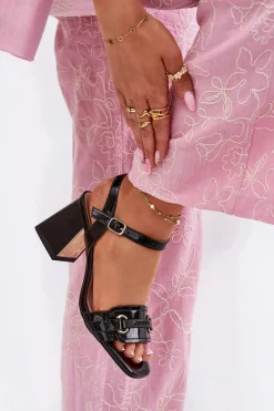 New Skórzane Lakierowane Sandały Damskie Na Słupku Czarne Mevonelle Damskie Sandały Na Słupku|Sandały Na Obcasie