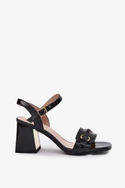 New Skórzane Lakierowane Sandały Damskie Na Słupku Czarne Mevonelle Damskie Sandały Na Słupku|Sandały Na Obcasie