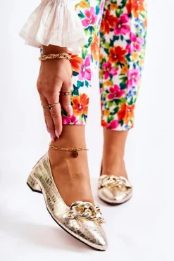 Clearance Boto Skórzane Lakierowane Wężowe Czółenka Złote Elissabeth