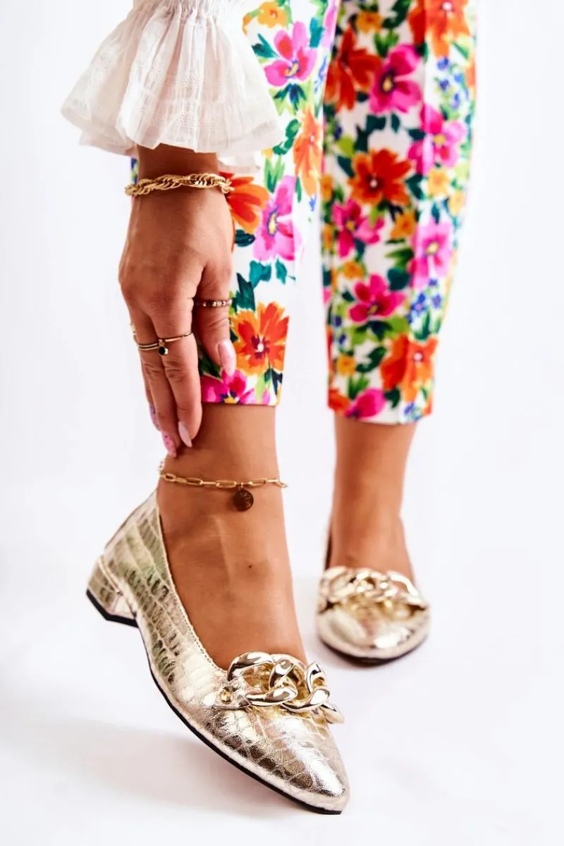 Clearance Boto Skórzane Lakierowane Wężowe Czółenka Złote Elissabeth