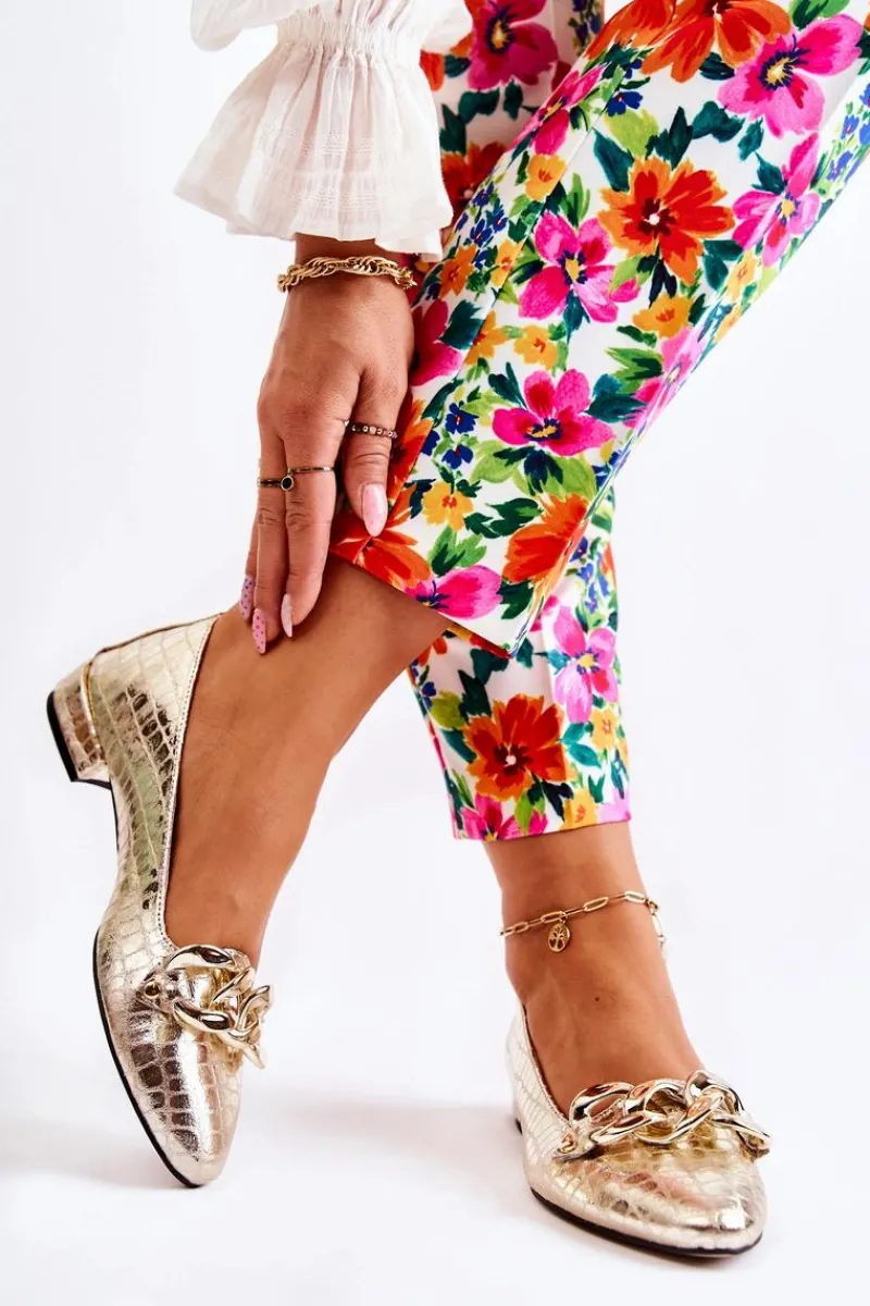 Clearance Boto Skórzane Lakierowane Wężowe Czółenka Złote Elissabeth