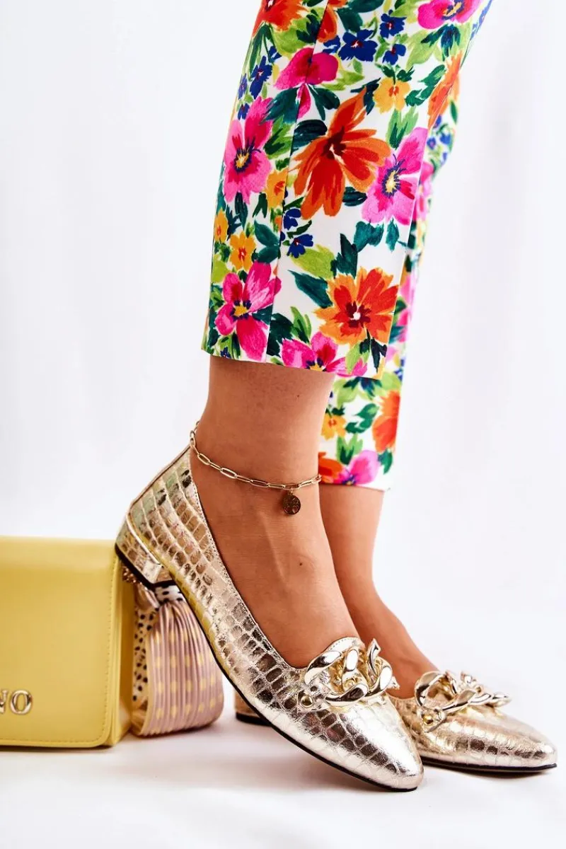 Clearance Boto Skórzane Lakierowane Wężowe Czółenka Złote Elissabeth