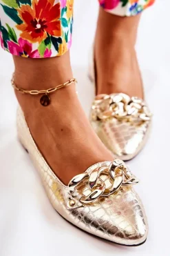 Clearance Boto Skórzane Lakierowane Wężowe Czółenka Złote Elissabeth