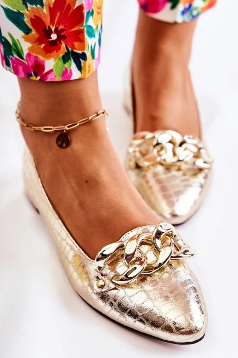 Clearance Boto Skórzane Lakierowane Wężowe Czółenka Złote Elissabeth