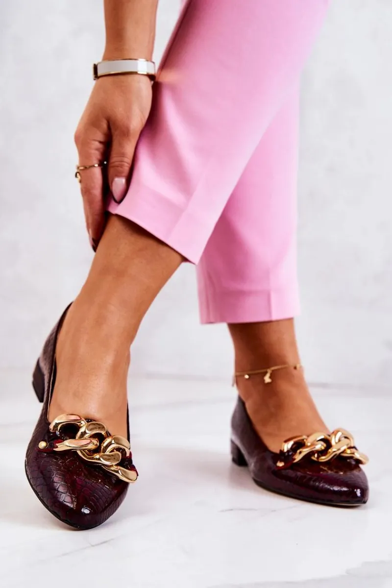 Czółenka Na Słupku|Czółenka Klasyczne>Boto Skórzane Lakierowane Wężowe Czółenka Bordowe Elissabeth Czerwony