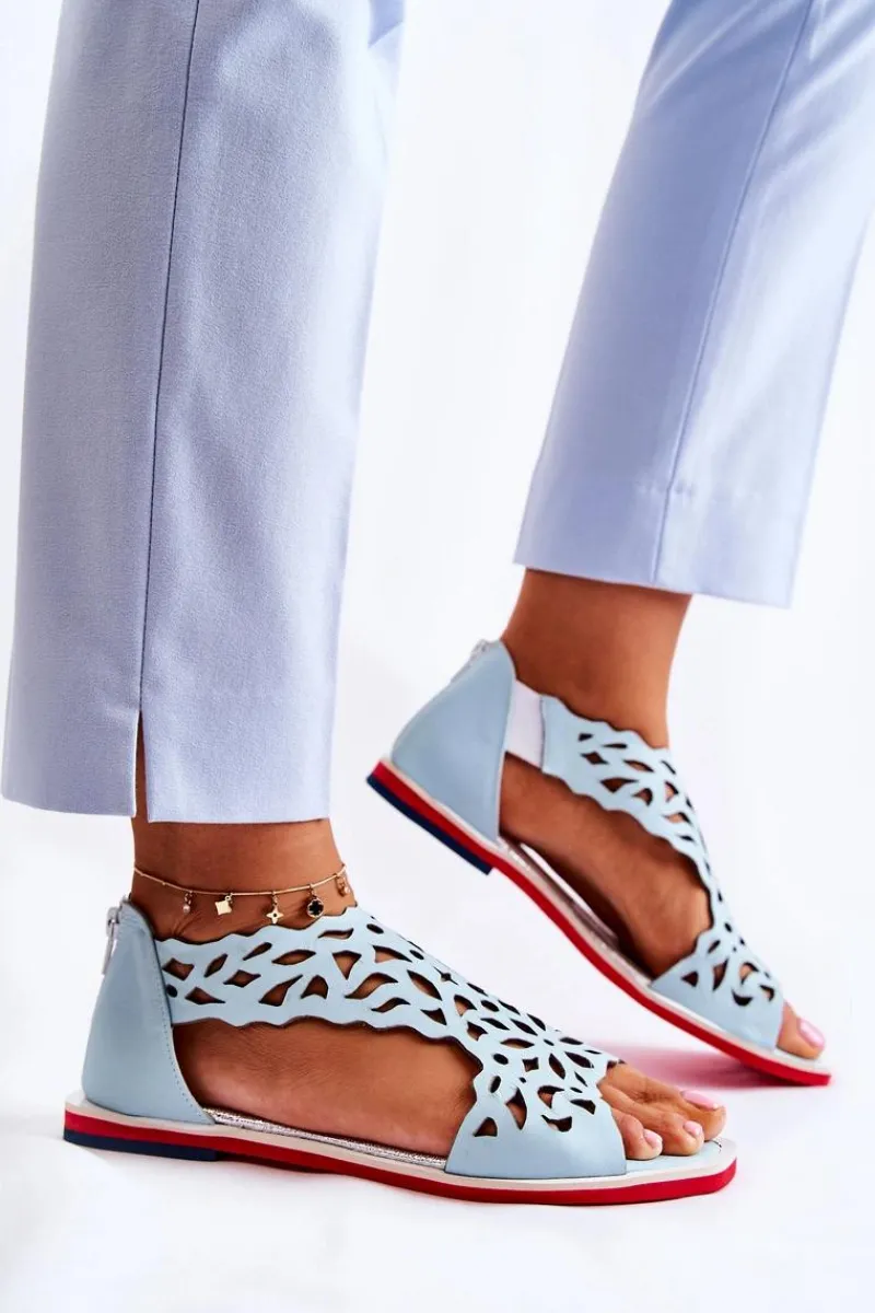 Sandały Ażurowe|Sandały Na Koturnie>Boto Skórzane Lekkie Ażurowe Sandały Jasnoniebieskie Alima