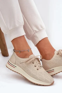 Buty Sportowe Na Platformie|Półbuty Skórzane>Artiker Skórzane Lekkie Półbuty Damskie 54C1759 Beżowe Beżowy