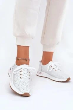 Hot Skórzane Lekkie Półbuty Damskie 54C1758 Białe Damskie Buty Sportowe Na Platformie|Półbuty Skórzane