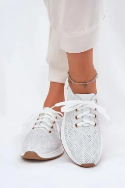 Hot Skórzane Lekkie Półbuty Damskie 54C1758 Białe Damskie Buty Sportowe Na Platformie|Półbuty Skórzane