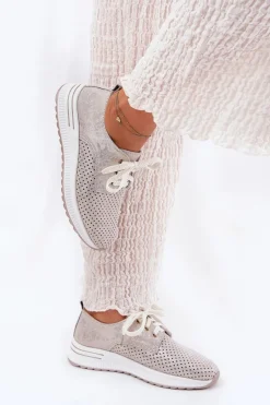 Online Artiker Skórzane Lekkie Półbuty Damskie Na Platformie 56C2113 Beżowo-Złote