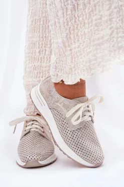 Online Artiker Skórzane Lekkie Półbuty Damskie Na Platformie 56C2113 Beżowo-Złote