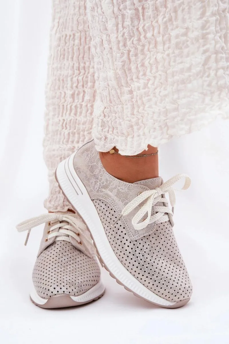 Online Artiker Skórzane Lekkie Półbuty Damskie Na Platformie 56C2113 Beżowo-Złote