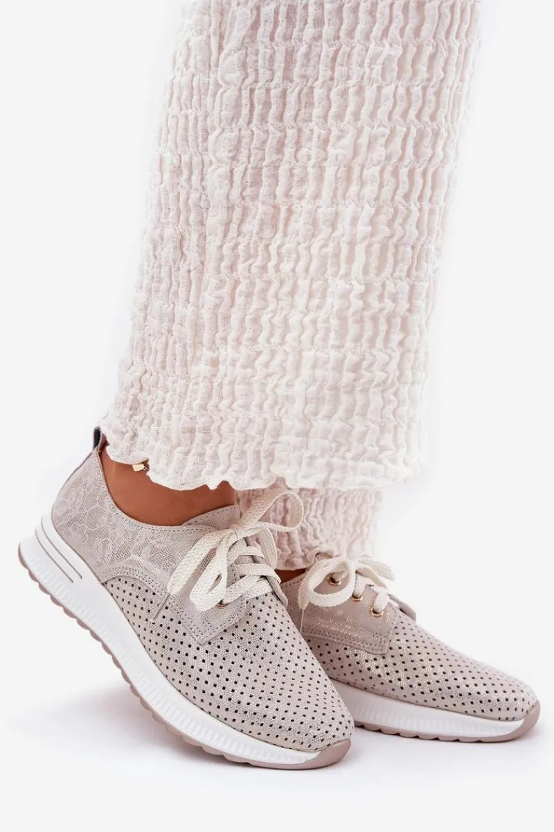 Online Artiker Skórzane Lekkie Półbuty Damskie Na Platformie 56C2113 Beżowo-Złote