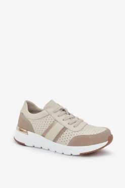 Best Evento Skórzane Lekkie Sneakersy Buty Sportowe Damskie Beżowe Norlexia