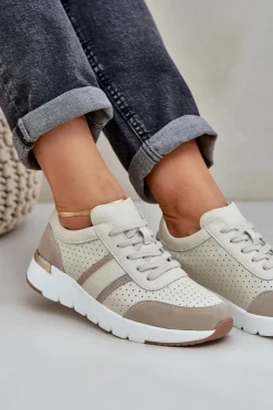 Best Evento Skórzane Lekkie Sneakersy Buty Sportowe Damskie Beżowe Norlexia