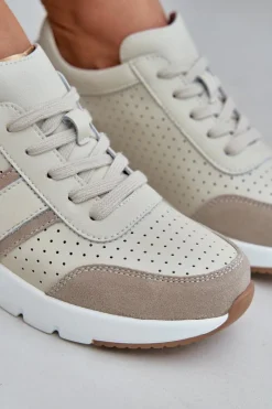 Best Evento Skórzane Lekkie Sneakersy Buty Sportowe Damskie Beżowe Norlexia