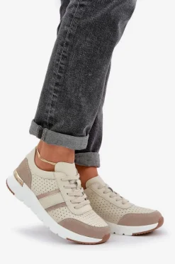 Best Evento Skórzane Lekkie Sneakersy Buty Sportowe Damskie Beżowe Norlexia