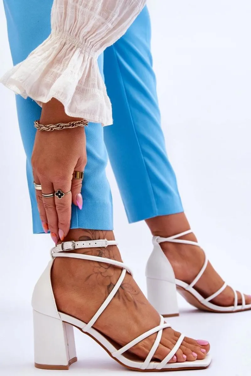 Skórzane Modne Damskie Sandały Na Obcasie Białe Primma Damskie Sandały Na Obcasie