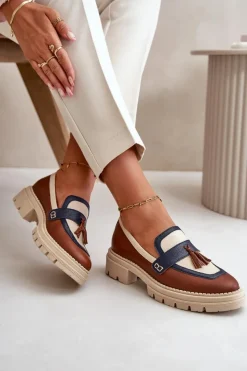 New Laura Messi Skórzane Mokasyny Damskie Brązowe 2835