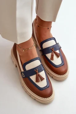 New Laura Messi Skórzane Mokasyny Damskie Brązowe 2835