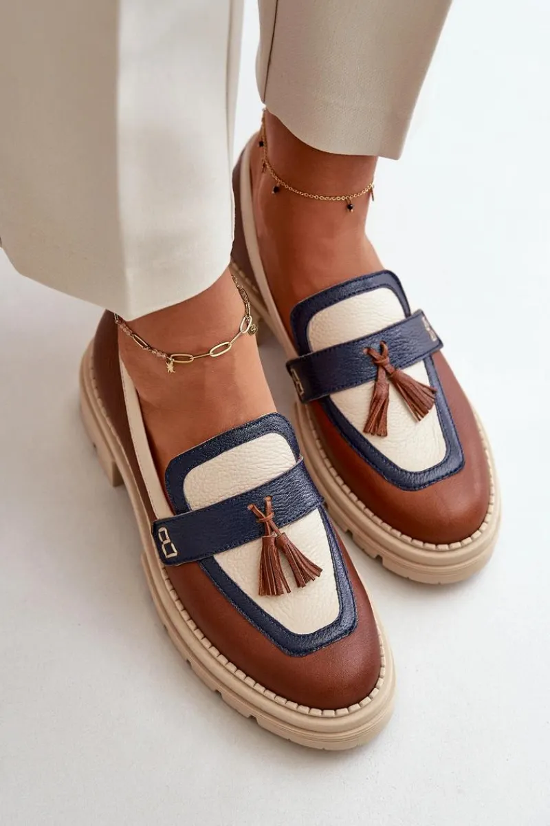 New Laura Messi Skórzane Mokasyny Damskie Brązowe 2835