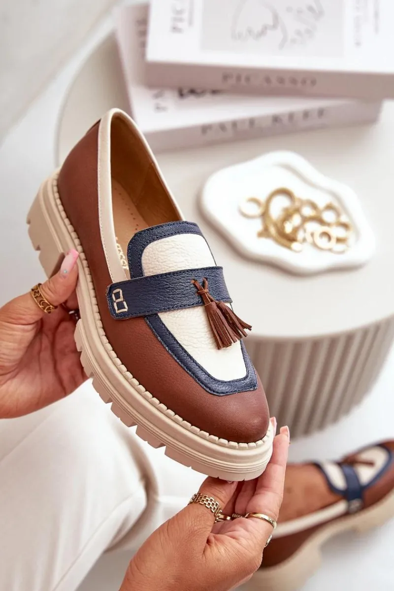 New Laura Messi Skórzane Mokasyny Damskie Brązowe 2835