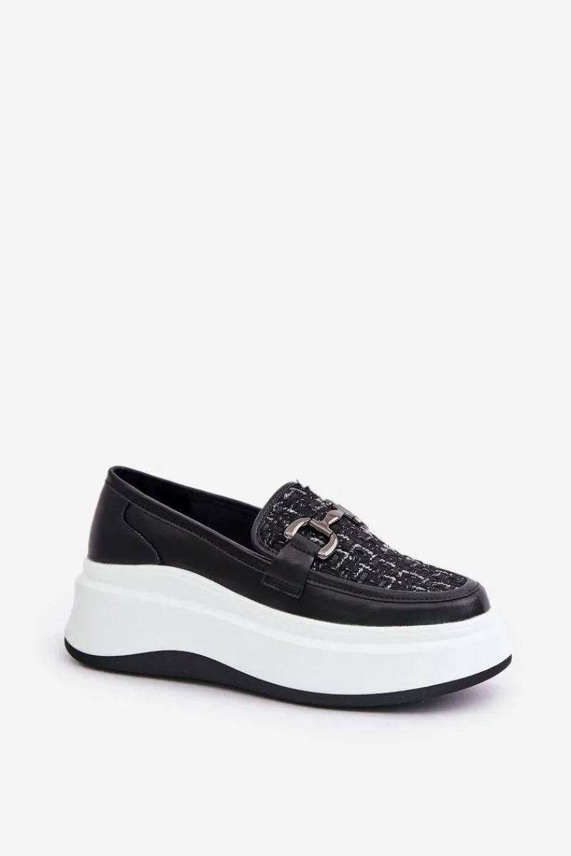 Loafersy Damskie>Buty damskie Vinceza Skórzane Mokasyny Damskie Na Platformie Z Ozdobą Vinceza 89105 Czarne Czarny